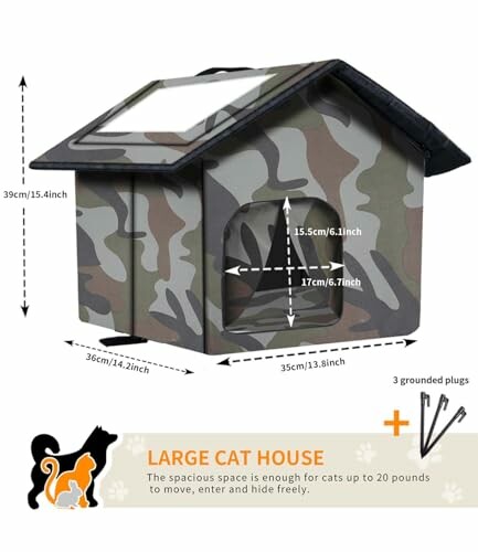 Großes Katzenhaus mit Tarnmuster und Abmessungen