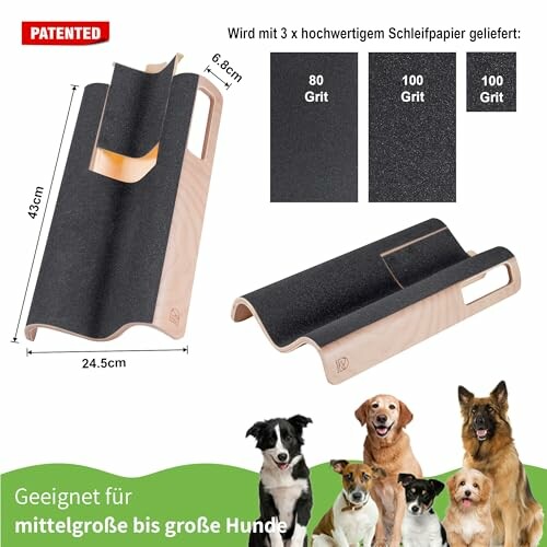 Nagelfeilenwerkzeug für Hunde mit Schleifpapier.