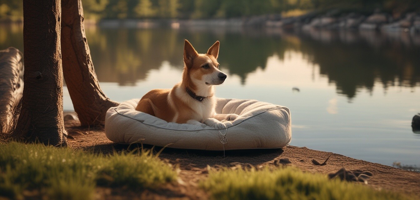 Portable pet bed in nature