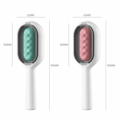 Zwei Haustierbürsten mit unterschiedlichen Farben und Abmessungen.