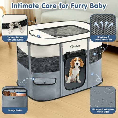 Tragbares Haustiergehege mit Beagle und Aufbewahrungstaschen