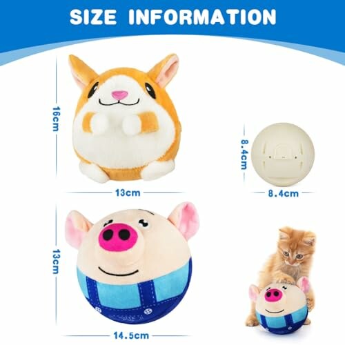 Größeninformationen für Plüschtiere mit Hamster und Schwein.