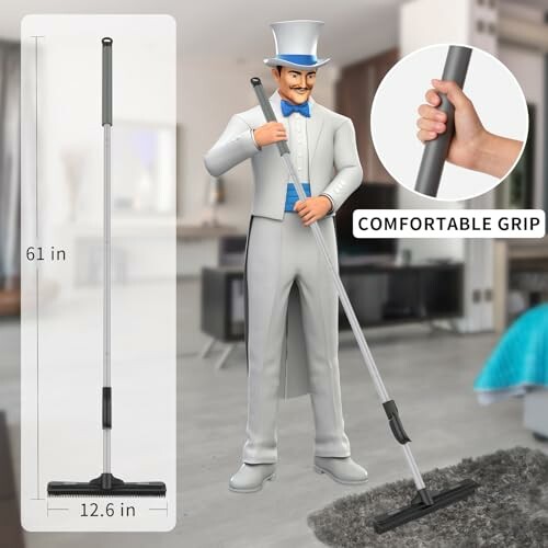 Mann in Anzug mit Bodenabzieher in modernem Raum