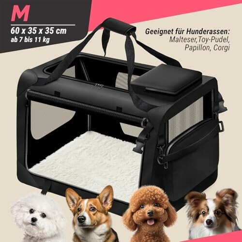Tragetasche für kleine Hunde mit Netzfenstern und Hundebildern